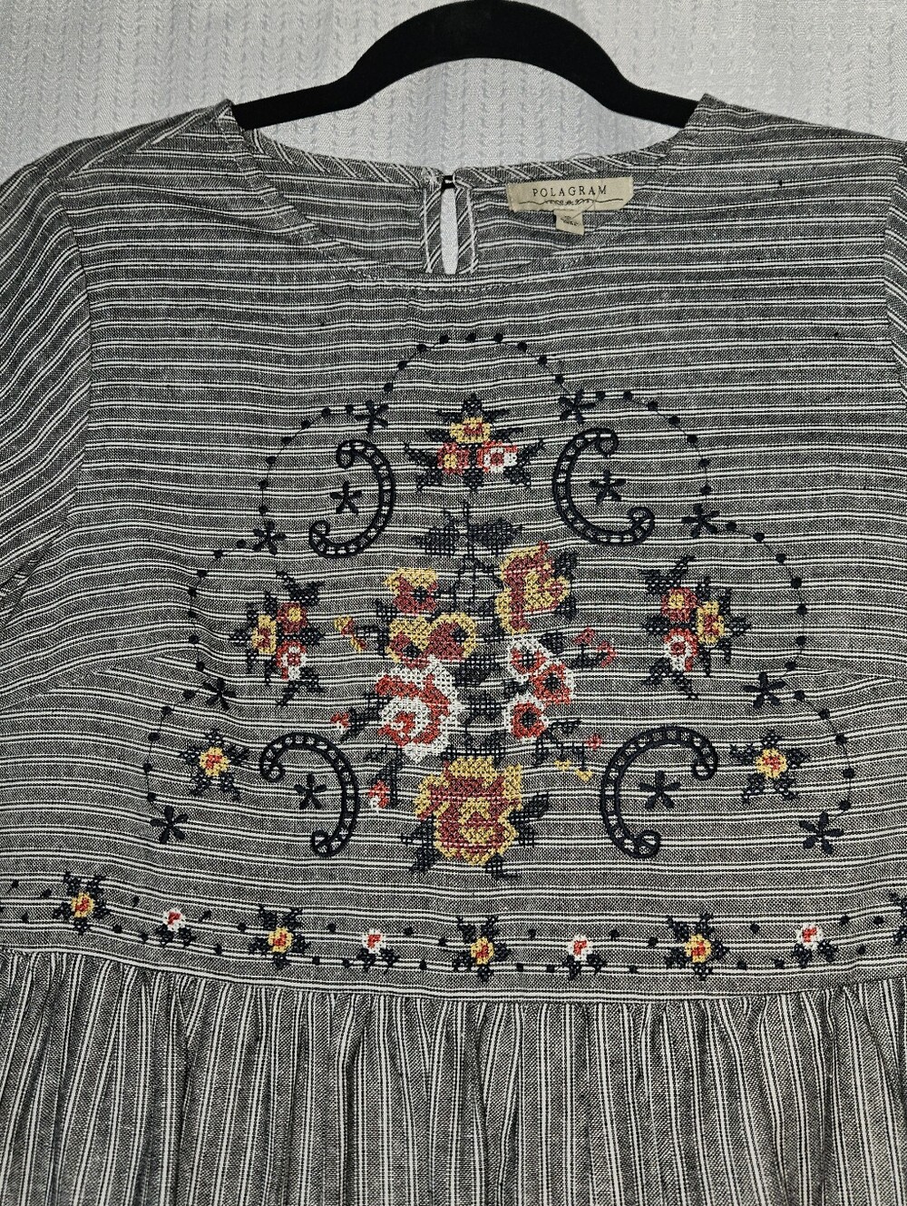 Polagram Grey & White Embroidered dress New With Tags Size Small Cotton - Picture 2 of 7